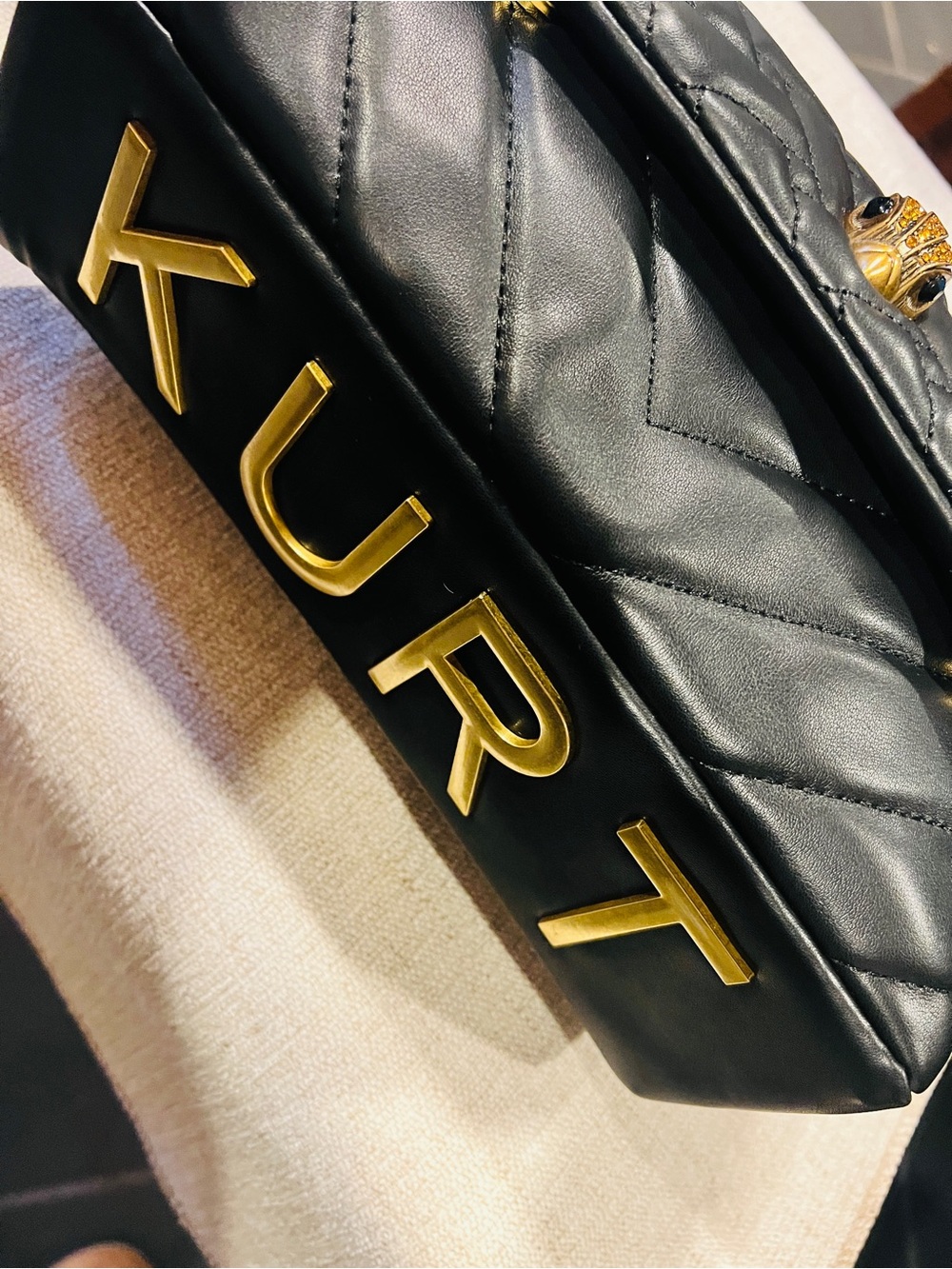 Kurt Black Quilted Leather Shoulder Bag with Gold Hardware